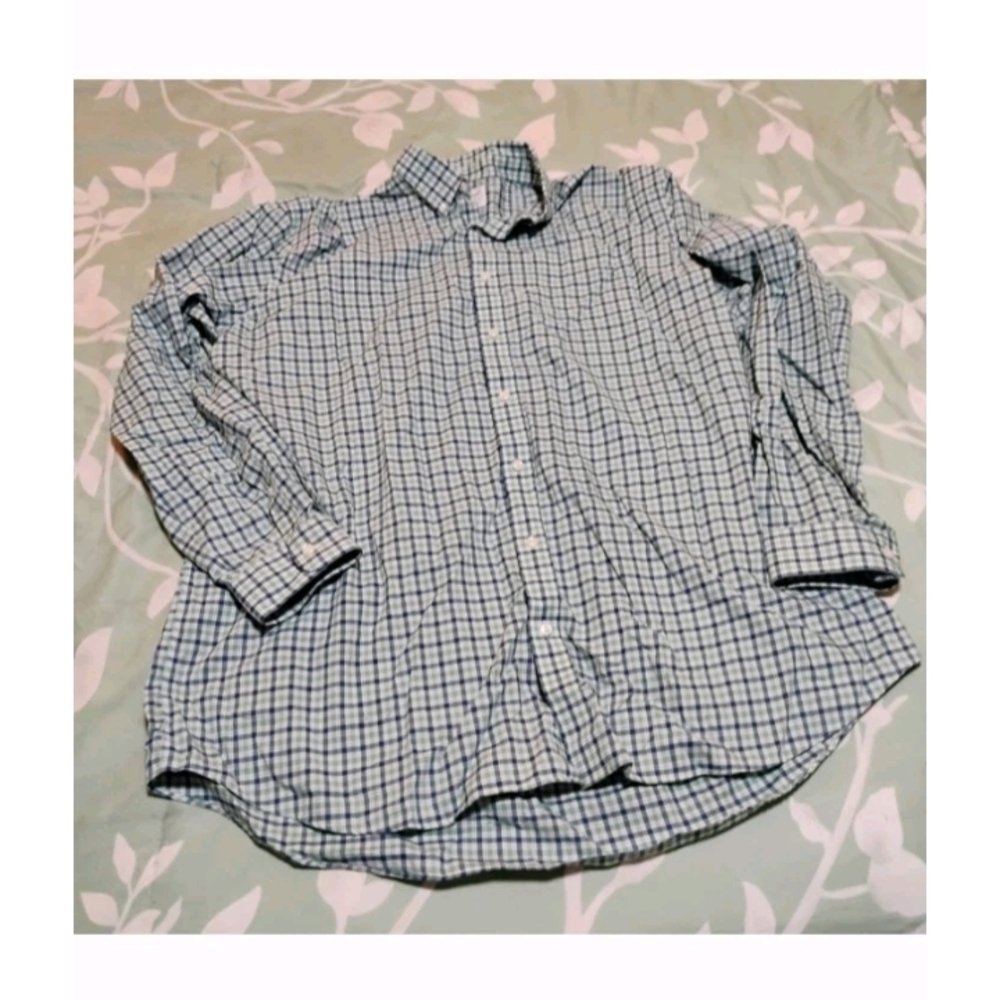 L.L. Bean Men's Green and White Plaid Shirt